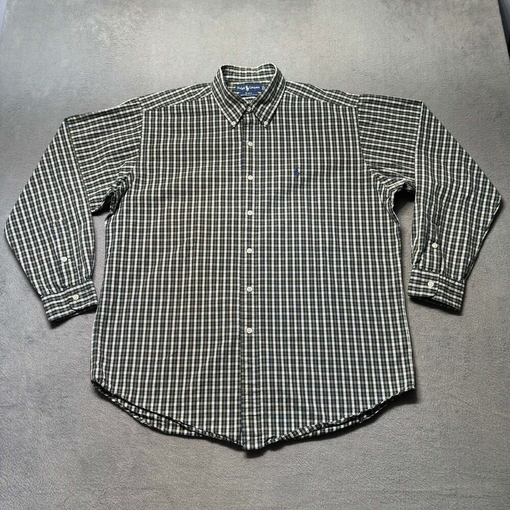 Ralph Lauren Blake Mens Large Classic Fit Button Up Shirt Plaid Blue Pony EUC